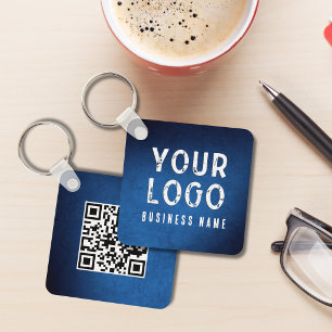 Eenvoudige Logo QR Code Promotioneel Blauwe Gradië Sleutelhanger