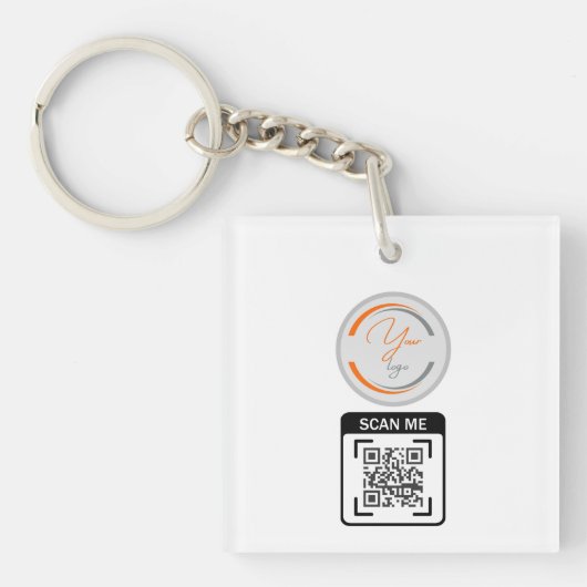 Eenvoudige Logo QR Code Zakelijk Wit Sleutelhanger (voorkant)