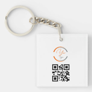 Eenvoudige Logo QR Code Zakelijk Wit Sleutelhanger