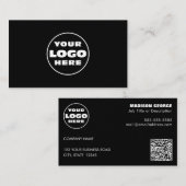 Eenvoudige Logo Tekst en QR code Zwart Visitekaartje (Voorkant / Achterkant)