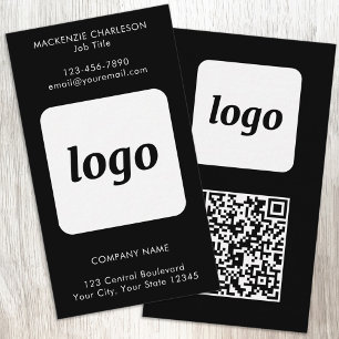 Eenvoudige Logo Tekst QR Code Verticaal Zwart Visitekaartje