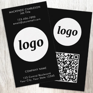 Eenvoudige Logo Tekst QR Code Verticaal Zwart Visitekaartje