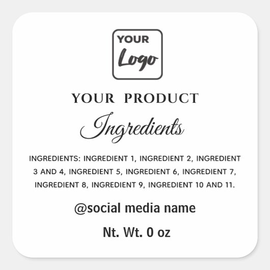 Eenvoudige logo voor product ingrediënten in zwart vierkante sticker (Voorkant)