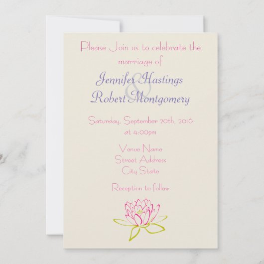 Eenvoudige Lotus Flower/Water Lily Wedding Kaart (Achterkant)