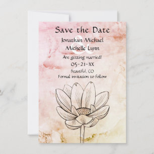 Eenvoudige lotusbloem   Roze Goud Marmer Grote Bru Save The Date
