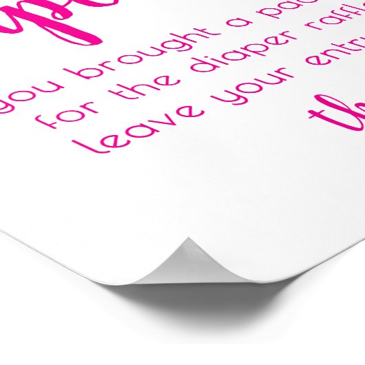 Eenvoudige luier Raffle | Heet Roze Baby shower Poster (Hoek)