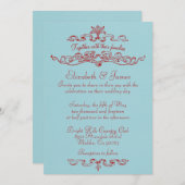 Eenvoudige Luxe Blue en Red Wedding Invitations Kaart (Voorkant / Achterkant)