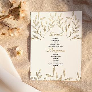 Eenvoudige luxe wit goud gebladerte Details Progra Kaart