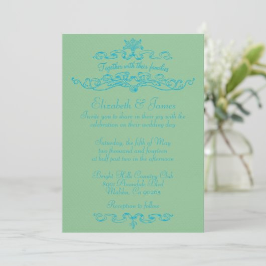 Eenvoudige Luxury Blue en Green Wedding Invitation Kaart (Staand voorkant)