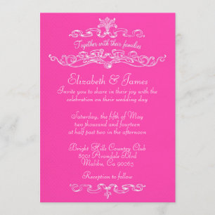 Eenvoudige Luxury Hot Pink Wedding Invitations Kaart