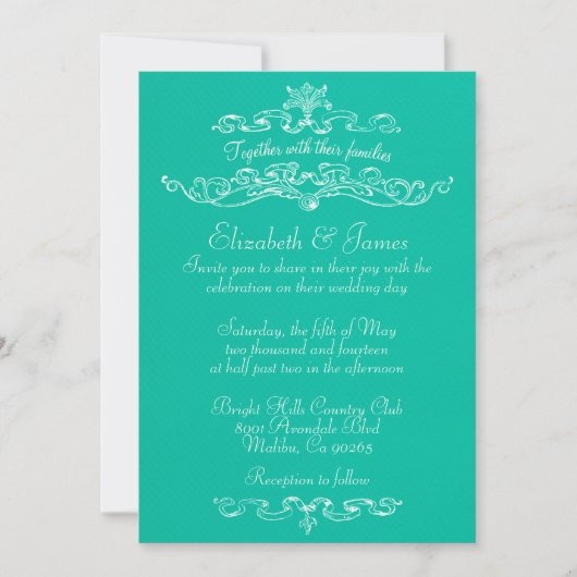 Eenvoudige Luxury Turquoise Wedding Invitations Kaart (Voorkant)