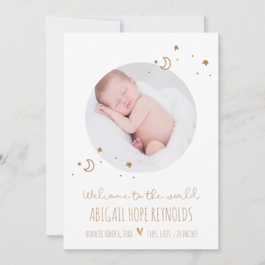 Eenvoudige maan en sterren Baby Geboorte Foto (Voorkant)