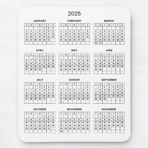 Eenvoudige maar elegante 2025 kalender   Muismat
