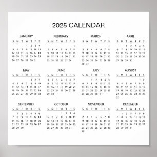 Eenvoudige maar elegante 2025 kalender Poster