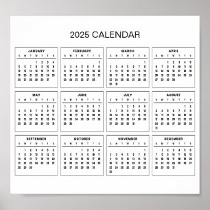 Eenvoudige maar elegante 2025 kalender   Poster