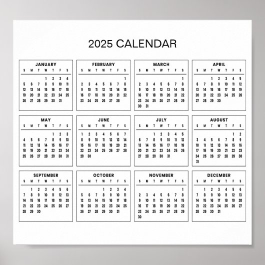 Eenvoudige maar elegante 2025 kalender | Poster (Voorkant)