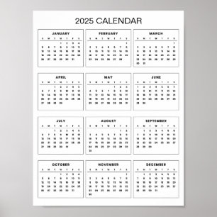 Eenvoudige maar elegante 2025 kalender   poster