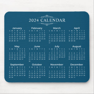 Eenvoudige maar elegante blauwe kalender 2024 Mo Muismat