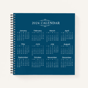 Eenvoudige maar elegante blauwe kalender 2024 NO Notitieboek