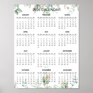 Eenvoudige maar Elegante Bloemencalender 2026    Poster