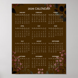Eenvoudige maar Elegante Bloemencalender 2026 Poster