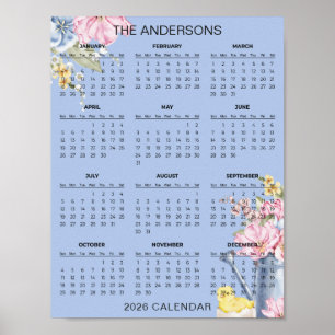 Eenvoudige maar Elegante Bloemencalender 2026    Poster