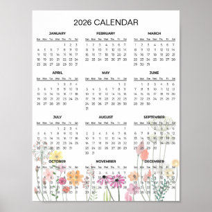 Eenvoudige maar Elegante Bloemencalender 2026 Poster