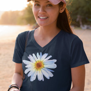 Eenvoudige Madelief Waterverf Bloem T-shirt