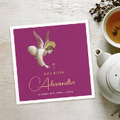 Eenvoudige Magenta Gouden Engel Zegen Religieus Sc Servet