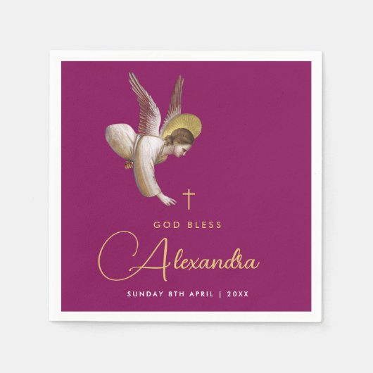 Eenvoudige Magenta Gouden Engel Zegen Religieus Sc Servet (Voorkant)