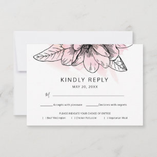 Eenvoudige Magnolia Roze Waterverf Maaltijdkeuze RSVP Kaartje