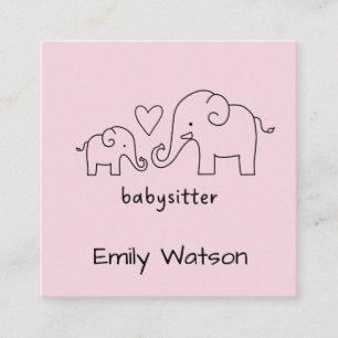 Eenvoudige Mama Baby Elephant Heart Babysitter Vierkante Visitekaartje