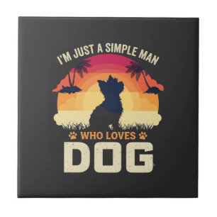Eenvoudige Man Die Hond Liefhebber Silhouet Zonson Tegeltje