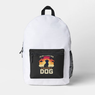 Eenvoudige Man Die Hond Silhouet Zonsondergang Pal Bedrukte Rugzak