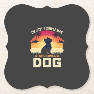 Eenvoudige Man Die Hond Silhouet Zonsondergang Pal Kartonnen Onderzetters