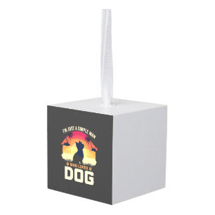 Eenvoudige Man Die Hond Silhouet Zonsondergang Pal Kubus Ornament