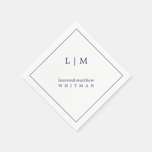 Eenvoudige Marine Blauw Monogram Elegante Huwelijk Servet (Hoek)