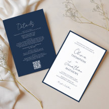 Eenvoudige Marine Blue Border Script QR Code Weddi
