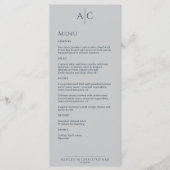 Eenvoudige marine & grijs monogram bruiloft recept menu (Voorkant)