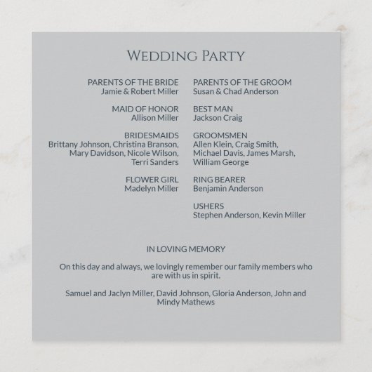 Eenvoudige Marine & Staal Grijs Monogram Huwelijks Programma (Achterkant)