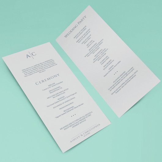 Eenvoudige Marine & Staal Grijs Monogram Huwelijks Programma