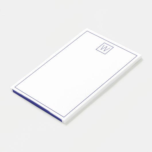Eenvoudige marineblauw en witte monogram post-it® notes (Schuin)