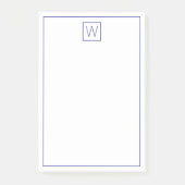 Eenvoudige marineblauw en witte monogram post-it® notes (Voorkant)