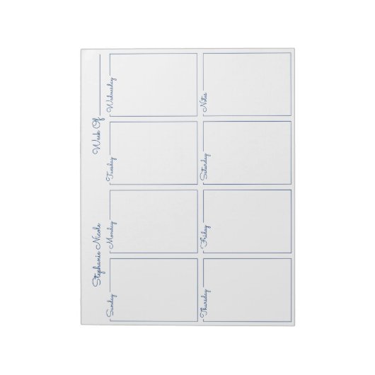 Eenvoudige marineblauwdunne grensnaam Weekly Plann Notitieblok (Gedraaid)