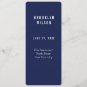 Eenvoudige marineblauwe doopmenu kaarten (Achterkant)