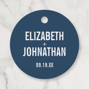 Eenvoudige marineslag en mosterd Blue Typography W Bedankjes Labels