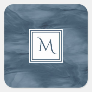Eenvoudige marmer Blue Subtle Marble Modern Monogr Vierkante Sticker