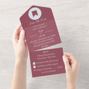 Eenvoudige Maroon Aangepaste Bewaar De Datum All In One Uitnodiging