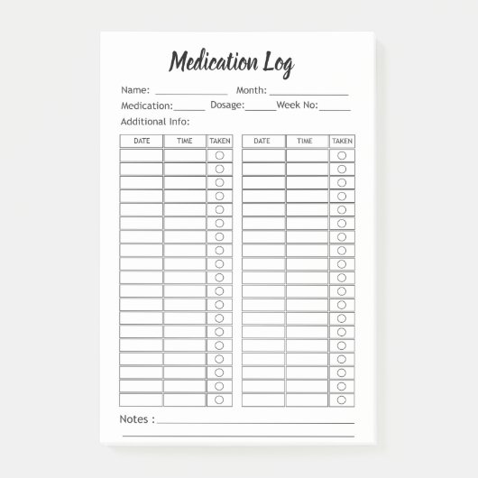 Eenvoudige medicatie checklist - gepersonaliseerd post-it® notes (Voorkant)