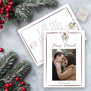 Eenvoudige Merry & Getrouwd Red Bow Foto Doodle Feestdagenkaart